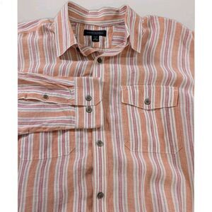 Banana Republic Shirt Mens L Orange Stripe Flax Linen Button Down Long Sleeve
